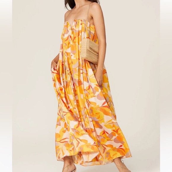 Acler Dresses & Skirts - Acler Haslam Maxi Dress Abstract Floral Printed Satin Strapless Orange Size 4